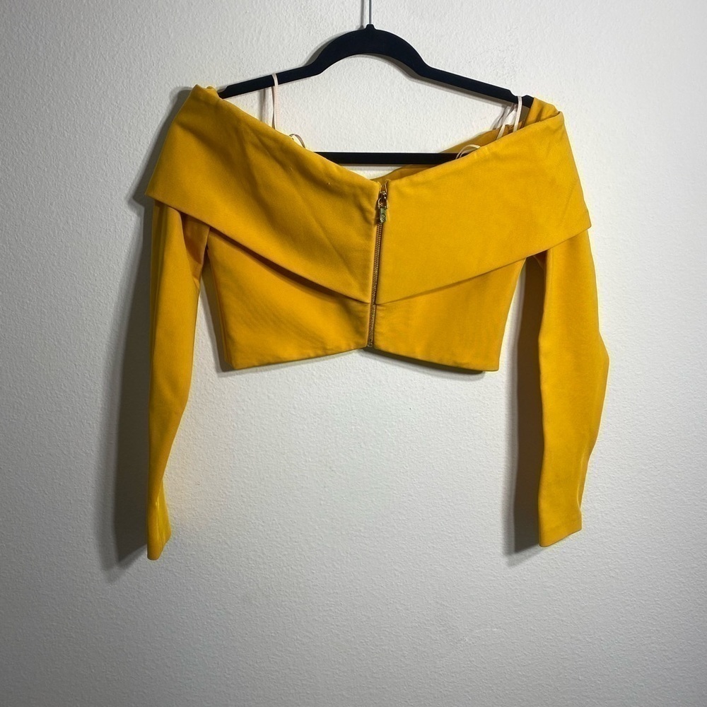 CUSHNIE ET OCHS Issa Yellow Off-The-Shoulder Cross Panel Crop Top SzM /US6 - Picture 12 of 16